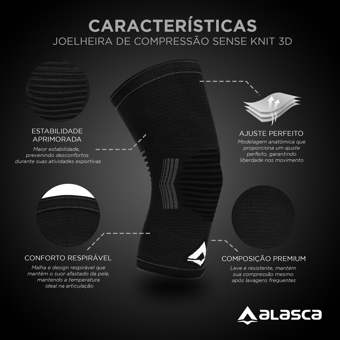 Par Joelheira de Compressão Sense Knit 3D Alasca Alasca Tecnologia LtdaJoelheira