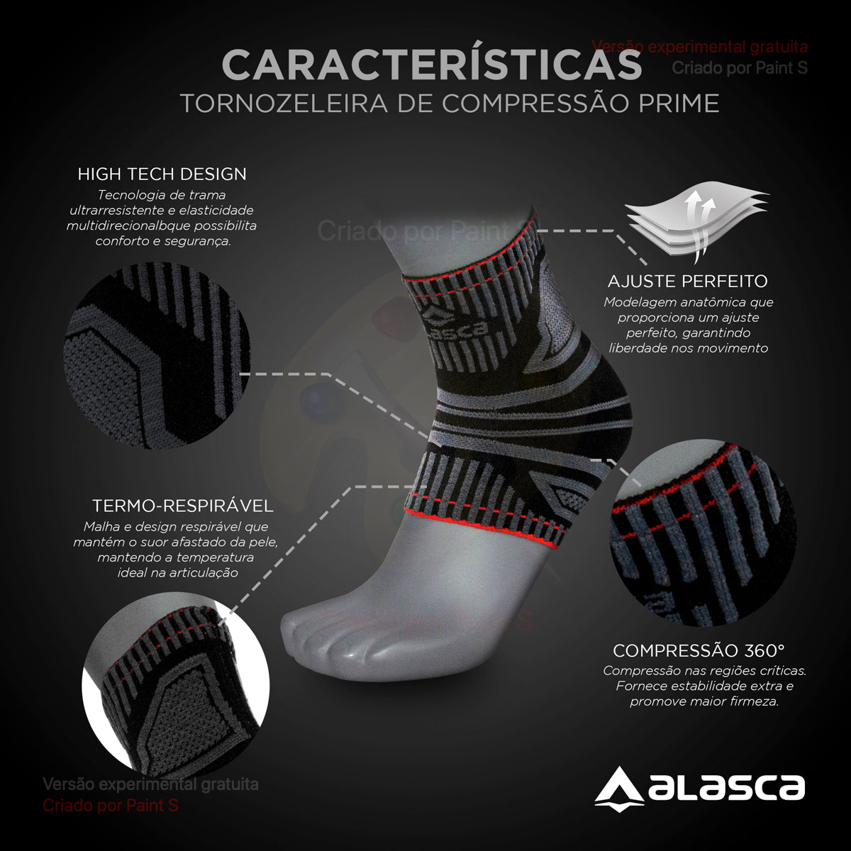Par Tornozeleira de Compressão Prime - Tecnologia Knit 3D Alasca Tecnologia LtdaTornozeleira
