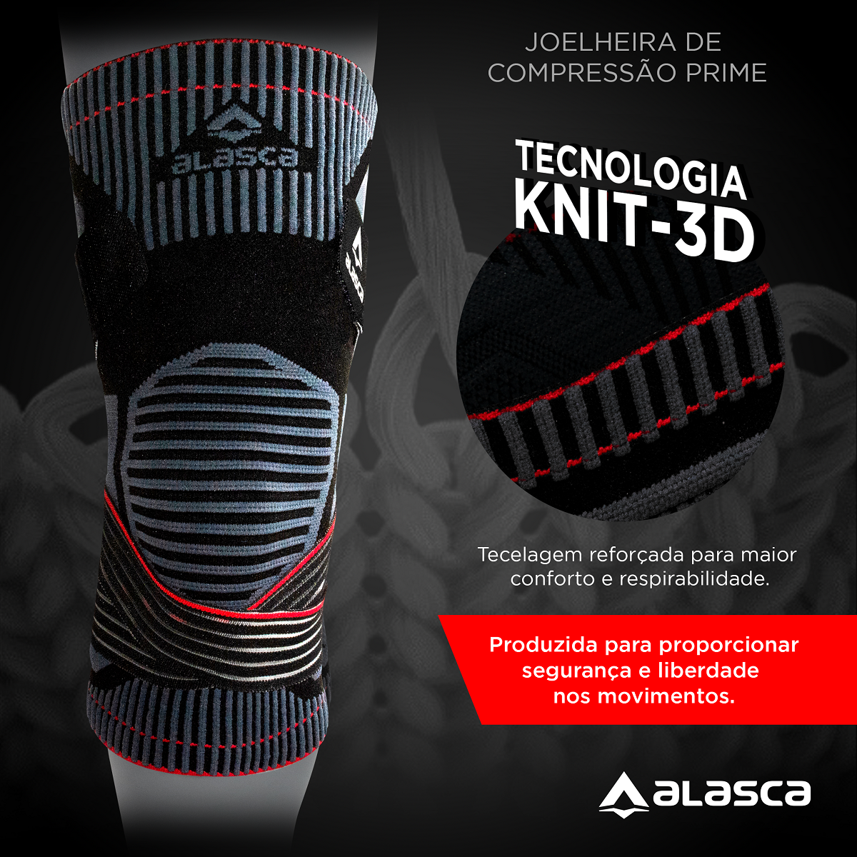 Joelheira de Compressão Prime Knit 3D com Faixa Alasca Alasca Tecnologia LtdaJoelheira