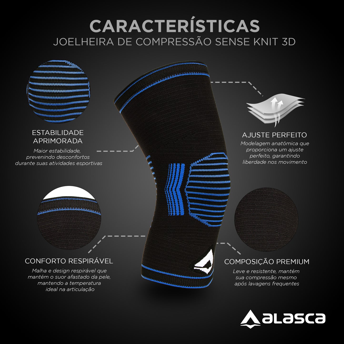 Joelheira de Compressão Sense Knit 3D Alasca Alasca Tecnologia LtdaJoelheira
