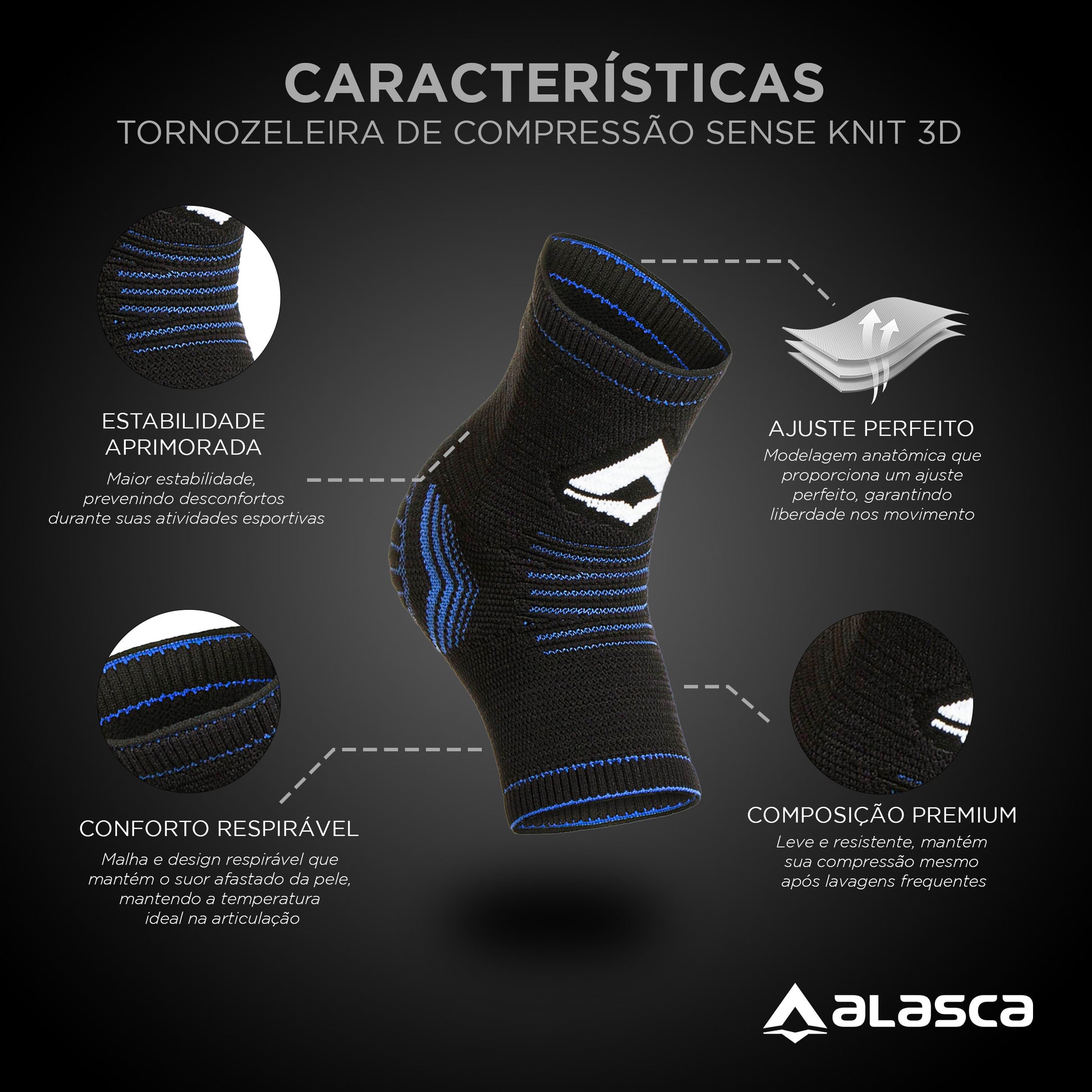 Tornozeleira de Compressão Sense Knit 3D Alasca Alasca Tecnologia Ltda